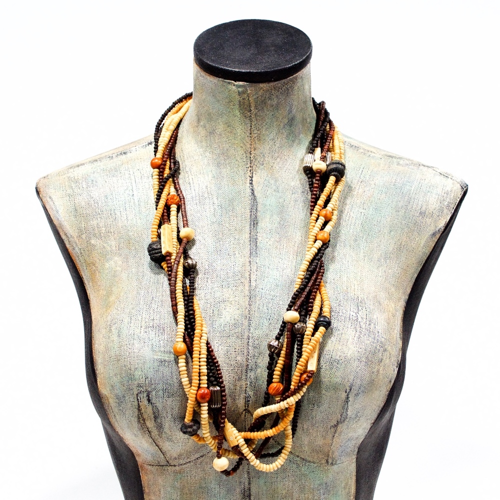 VTG 80's Multi Strand Natural Bone Necklace